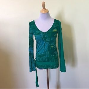 Desigual Long Sleeve Top w/ Side Tie, Size Medium